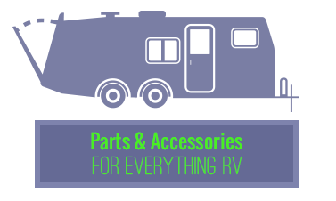 RV silhouette graphic with back opening up with text box underneath stating 'Parts & Accessories For…
